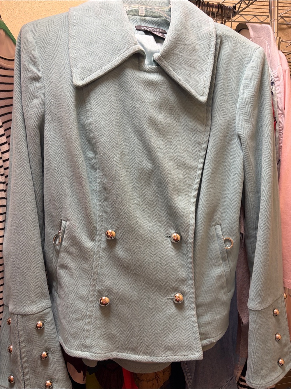 Etcetera Light Aqua Double-Breasted Pea Coat
